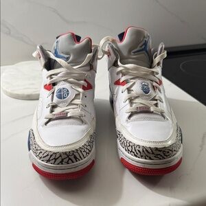 Jordan Kids White, Red, and Blue Sneakers